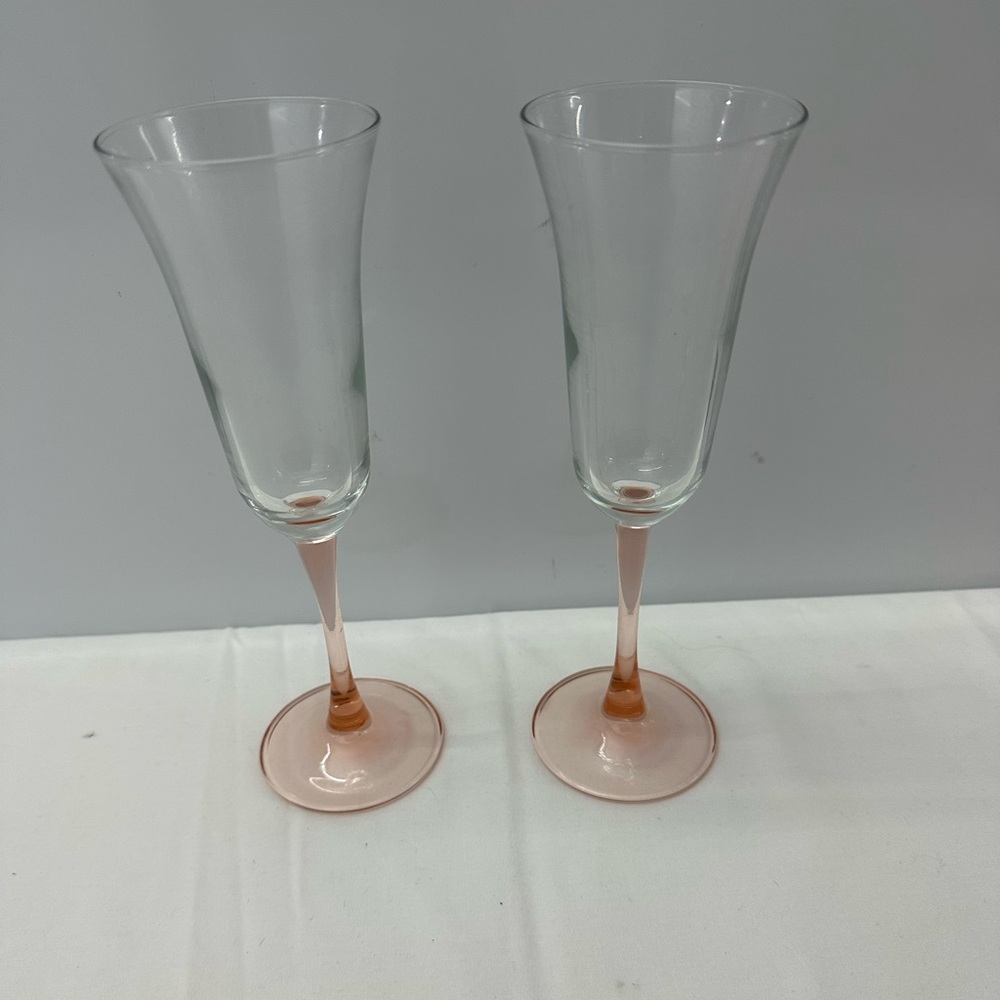 Vintage Pink & Clear Depression Glass Wine Goblet - set of 2